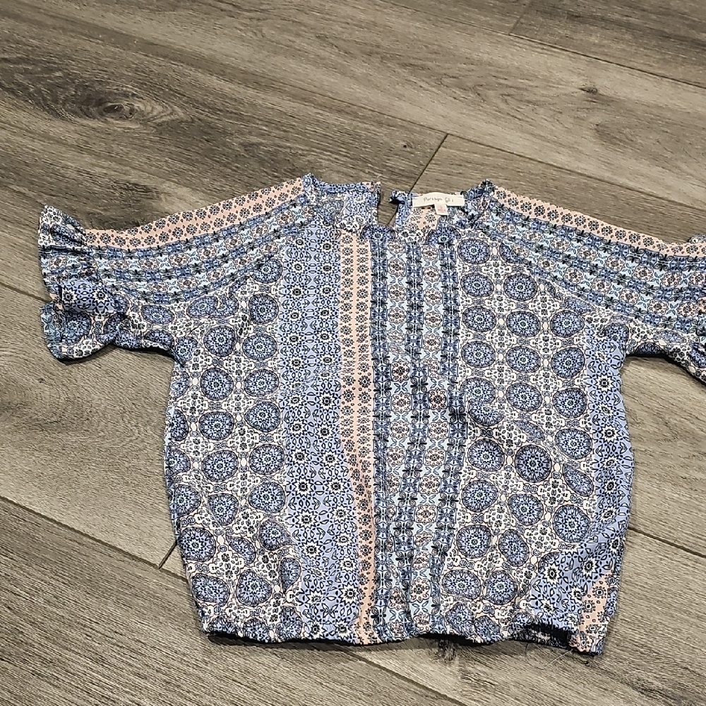 Blue and Pink Patterned Blouse